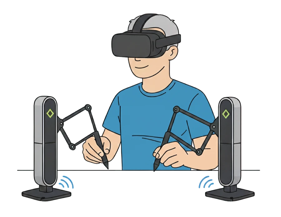 Person using VR with wireless haptic devices